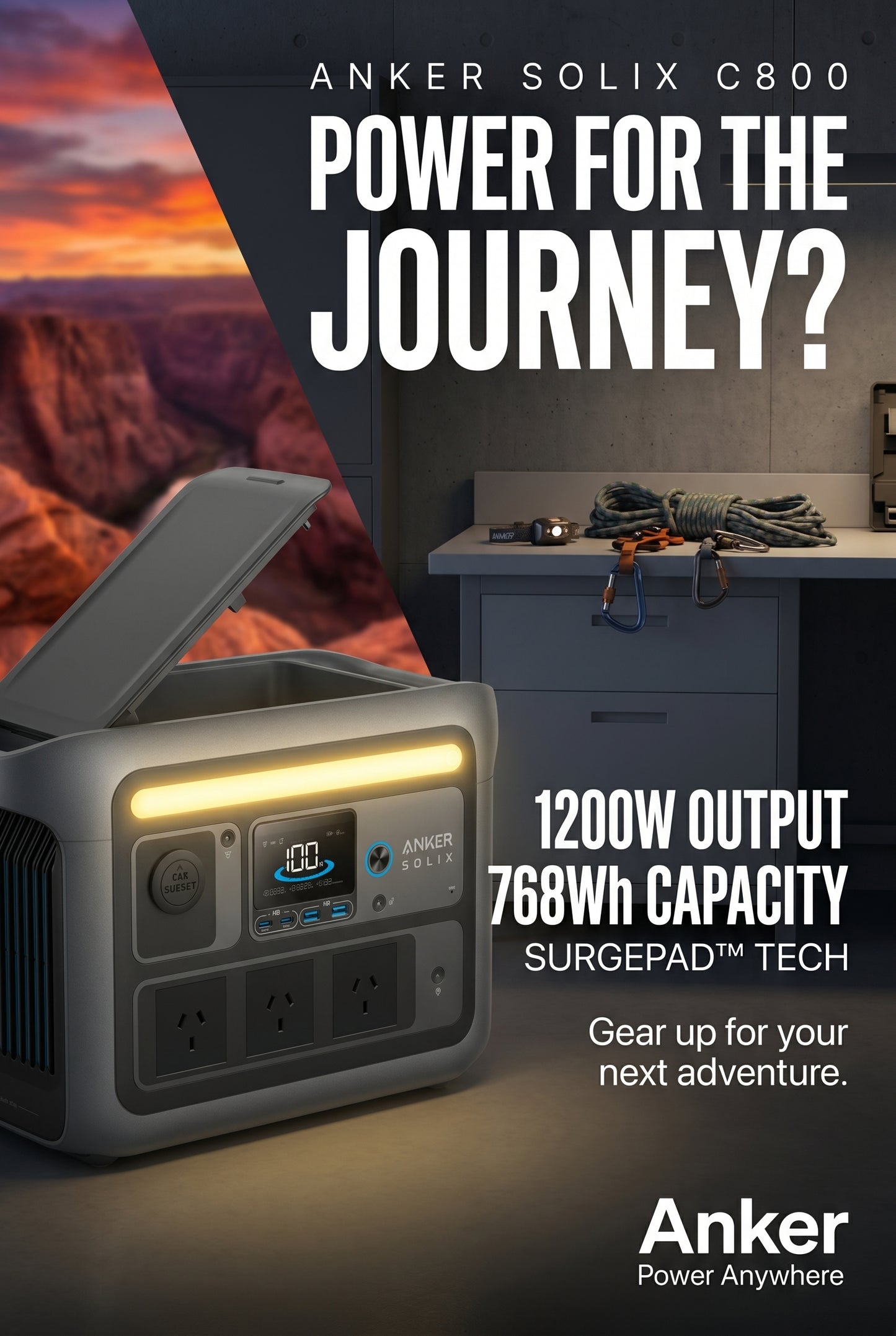 Anker SOLIX C800 Portable Power Station (768Wh, 1200W)